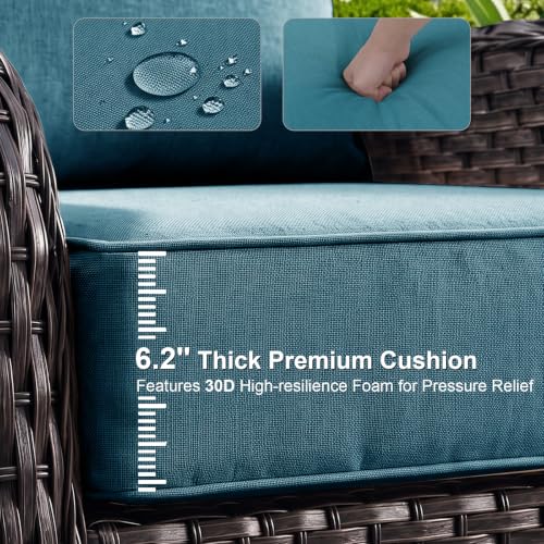 ZCUBED Luxury 6.2" Thick Outdoor Chair Cushions 2 Set - 24 x24 Inch 30D Sponge Filling Fade-Resistant Chair Cushion,Water Resistant & Removable Cover Patio Furniture Replacement Cushion,Peacock Blue - color: Peacock Blue, size: 24"x24" Extra Thick