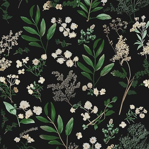 Laatse Vintage Dark Green Floral Leaf Peel and Stick Wallpaper 17.5"x393" - color: Black&Green, size: 393" x 17.5"