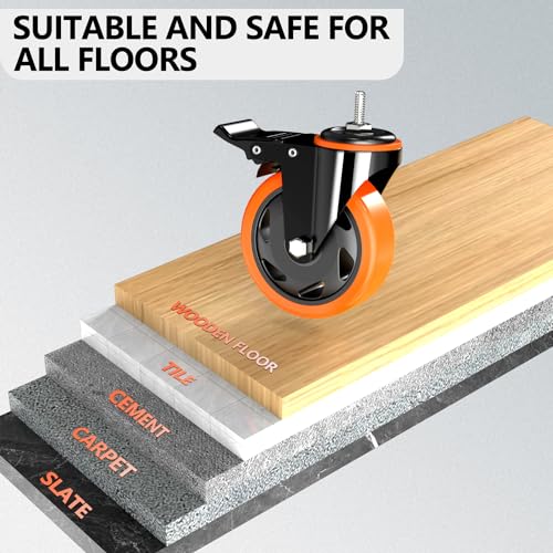 Caster Wheels Heavy Duty 3 Inch Stem Caster 1600Lbs, Threaded Stem Casters 3/8"-16 x 1(Stem Diameter 3/8", Stem Length 1"), Safety Locking Caster Set of 4, Industrial Castor Wheels for Cart,Furniture - size: 3 Inch_3/8"-16x1"