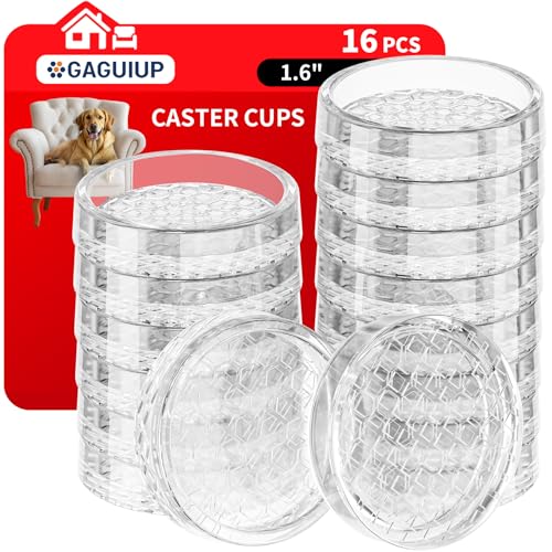 1.6" Round Rubber Furniture Caster Cups, 16 Pack Chair Coasters for Carpet - size: 1.6" 16pcs Clear