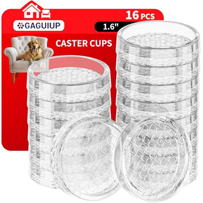 1.6" Round Rubber Furniture Caster Cups, 16 Pack Chair Coasters for Carpet - size: 1.6" 16pcs Clear