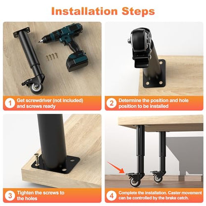 Wlrrcwdttc 7-12 inch Metal Adjustable Furniture Legs with 2.36 inch Swivel Caster Wheels for Cabinet/Sofa/Bed/Dresser/Couch/Coffee Table,Heavy Duty Replacement Support Legs with Caster Wheels Set of 4