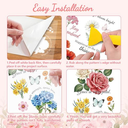 Peacoblue Floral Text Rub On Transfers for Furniture 6"x12" - style: Popular Bouquets with Simple Text