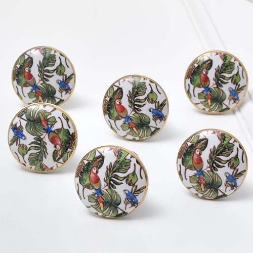 Indian Shelf Macaw Parrot Ceramic Cabinet Knobs Gold Drawer Pulls 6 Pack - color: Multicolor Bird, size: 6 Knobs
