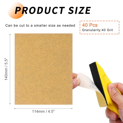 40 Pcs 40 Grit Sandpaper 4.5x5.5 Inch Sand Paper Alumina Abrasive - size: 4.5 x 5.5 Inch(40 Grit)