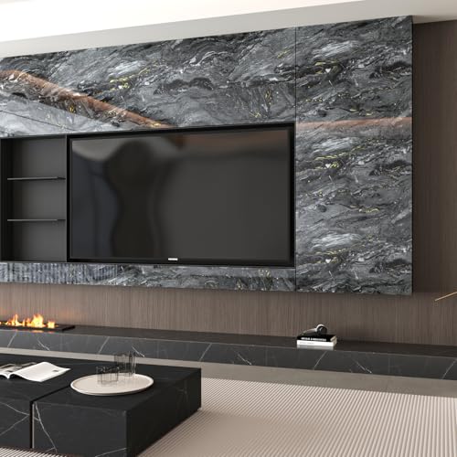 Dark Gray Gold Marble Peel and Stick Countertops Contact Paper 23.6"x118" Glossy Waterproof Marble Granite Wallpaper for Kitchen Table Cabinet Self Adhesive Removable Bathroom Wall Covering - color: Glossy Dark Grey, size: 23.6" x 118"