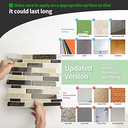 LONGKING 10-Sheet Brown Peel and Stick Backsplash Tile for Kitchen, Vinyl Stick on Tile Stickers for Wall, Kitchen, Bathroom, Counter Top - color: Sandstone Brown