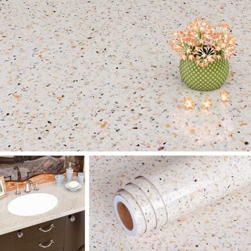 Livelynine 15.8x394 Contact Paper White and Gold Granite Countertop Wallpaper Peel and Stick Countertops Waterproof Kitchen Vinyl Wrap Counter Top Covers Renter Friendly Wall Paper for Bathroom Sink - size: 15.8" x 394"