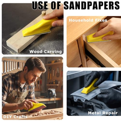 240 Pcs Sanding Paper Assortment Pack, 12 Grits 80 to 2000 Sandpaper Kit with Mini Finger Sander – Fine Grit Sandpaper for Wood Refinishing, Metal Polishing & DIY Crafts