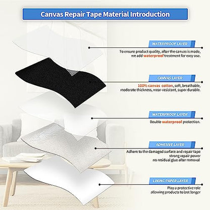 KING MOUNTAIN Canvas Repair Patch 16×30 Inch Self-Adhesive Waterproof Fabric Patch for Sofas, Tents, Furniture,Tote Bags, Car Seats (Black) - color: Black, size: Canvas-16"W×30"L