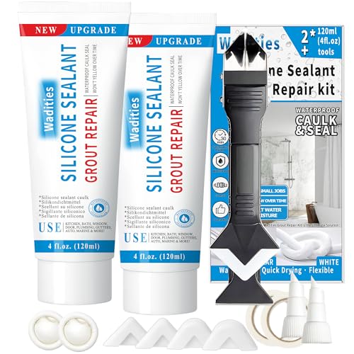 8Oz Waterproof Caulk & Seal Silicone Sealant, Tile Grout Repair Kit - color: White 8oz