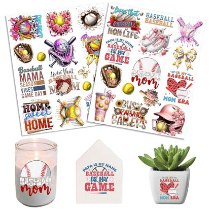 2 Sheets Rub on Transfers for Crafts, Baseball Furniture Transfers for Wood, Glass, Plastic & Ceramics, Decorative Decals - style: Baseball quotes