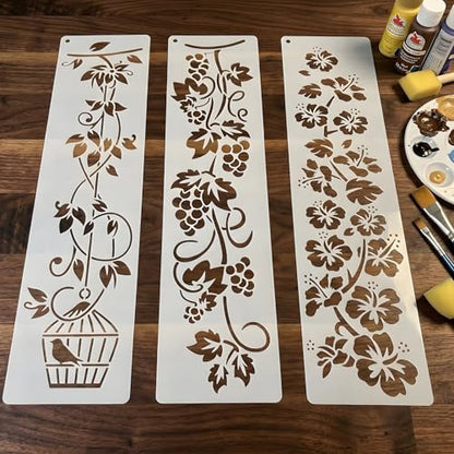 16 Flower Border Stencils for Painting, Vine Edges for Wood Signs 12x3 - color: Flower 16PCS