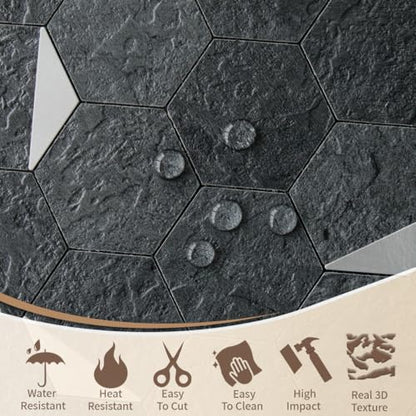 DICOFUN 1-Sheet 12"x12" Black Slate Hexagon Tile Peel and Stick Backsplash, PVC Mixed Silver Metal Mosaic Tiles for Kitchen and Bathroom - color: Black Slate + Silver Metal Chip, size: 1 Sheet, 12''x12''x0.12''