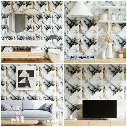 30pcs Marble Tiles, Peel and Stick Wall Tiles, Self-Adhesive PVC Marble Wall Panels, Waterproof 3D Peel and Stick Backsplash for Kitchen Bathroom and Living Room, 12 ×12 Inch