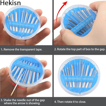 Hekisn 30pcs Premium Hand Sewing Needles, 6 Sizes 30-Count Assorted Sewing Needles, Stitching Needles for Hand Sewing Repair，Sewing Sharp Needles Sewing Repair Embroidery Needles (2, Blue) - style: Blue