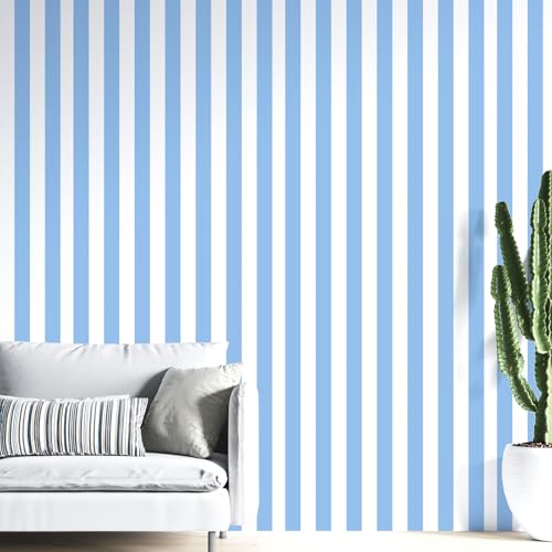 Blue and White Striped Peel and Stick Wallpaper 17.3"x200" - color: Blue, size: 17.3" x 200"