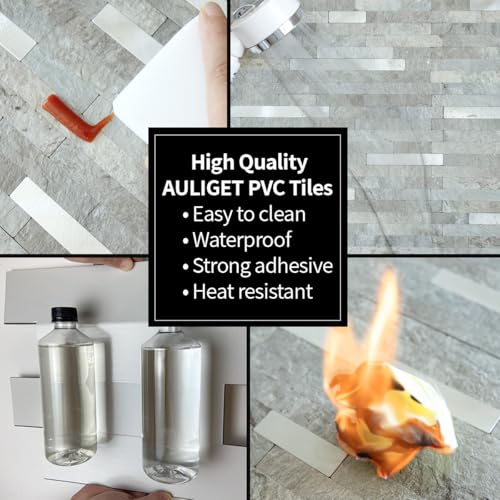 AULIGET 2 Sheets Mountain Rock Peel and Stick Backsplash, PVC Mixed Metal Gold Wall Tile Stick on Backsplash for Kitchen and Bathroom - color: Mountain Rock + Metal Silver, size: 2 Sheets, 6"x12"x0.12"