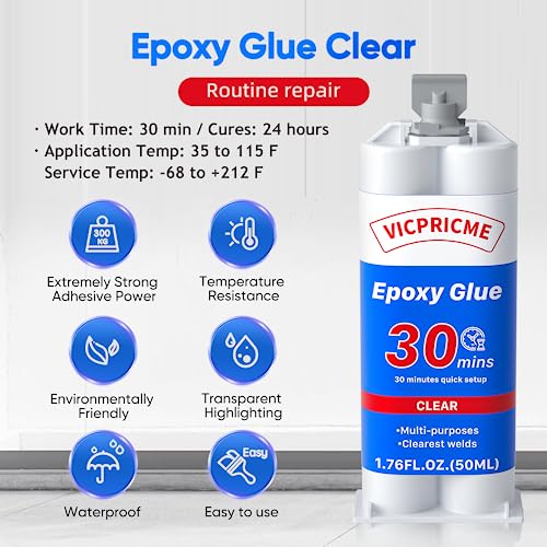 vicpricme Clear Epoxy Glue for Metal Plastic Wood, 30-Min Set, 1.76oz - size: clear 1pcs
