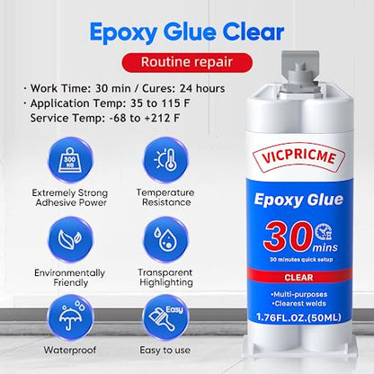 vicpricme Clear Epoxy Glue, Metal Plastic PVC, Waterproof 30-Min Set, 3PK - size: clear 3pcs