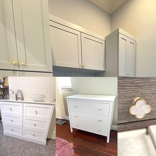 6 Pcs Clover Knobs Four-Leaf Handle Creative Cabinet Drawer Pulls Gold for Dresser Wardrobe Zinc Alloy Single Hole Door Handle(White) - color: White