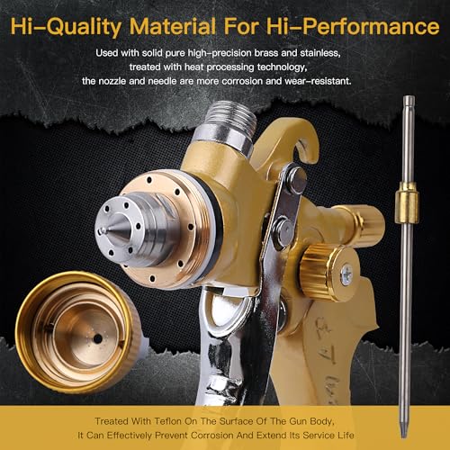 HVLP Spray Gun Kit, 4 Nozzles,10 Disposable Paint Cup System,Gold - color: gold