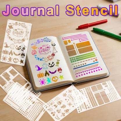 Yazhiji 36 PCS Journal Diary Stencils, Planner Stencils for Junk Journal Notebook Diary Scrapbooking DIY Supplie Drawing Template Journal Stencil 4x7 Inch - color: Journal Diary