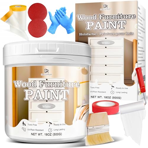 Wood Furniture Paint, 18oz White Wood Paint, All in One Ready to Use for Refinishing Chairs, Tables, Cabinet, Dressers - Matte, Water-Based, Odorless UV/Rain Resistant Outdoor & Indoor with Tools - color: White