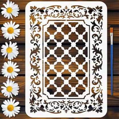 FINGERINSPIRE Islamic Baroque Brocade Patterns Stencil With a Brush 8.3x11.7inch Islamic Border Painting Stencil Baroque Brocade Template Floral Theme Template for Painting on Wood Wall DIY Home Decor - style: Islamic Baroque Brocade