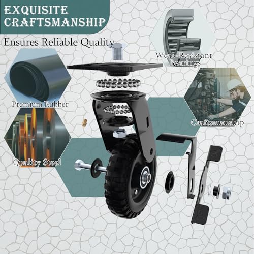 5 Inch Heavy Duty Caster Wheels, (2Swivel Brake & 2 Rigid) - size: 5 Inch