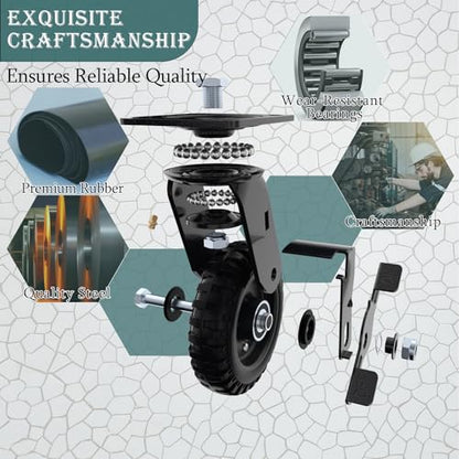 5 Inch Heavy Duty Caster Wheels, (2Swivel Brake & 2 Rigid) - size: 5 Inch