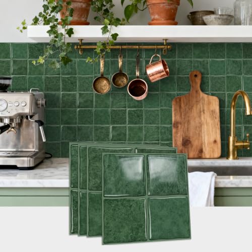 20pcs Peel and Stick Backsplash Wall Tiles,Retro Green 6"x6" - color: Retro Green