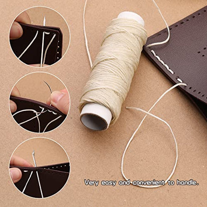 Waxed Thread with Needles 32 Yards, 150D Flat Sewing Waxed Thread - color: Beige, size: 32Yard