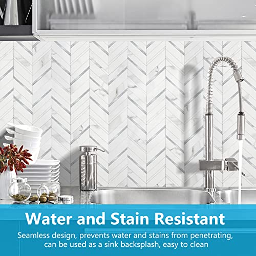 STICKGOO Herringbone Tile Peel and Stick Backsplash for Kitchen&Bathroom - color: White Marble Mixed Silver
