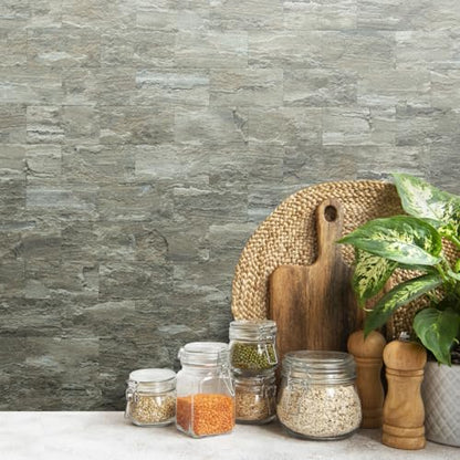 AULIGET 100-Piece Faux Stone Peel and Stick Backsplash Wall Tiles, 3" x 6" Apache Brown Rock PVC Stick on Tile for Backsplash Kitchen, Bathroom, Laundry Room, Camper, Fireplace - color: Apache Brown Rock