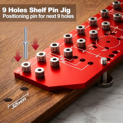 VASTHOME 9 Holes Shelf Pin Jig and Hinge Jig 2-in-1, 1/4 Inch & 5mm - size: 9 Holes