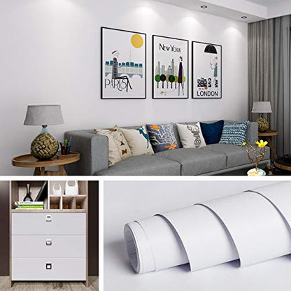 Livelynine White Contact Paper Peel and Stick Waterproof White Wallpaper Liner Prepasted Paintable Removable Cabinet Wallpaper Kitchen Vinyl Wrap for Cabinets Desk Shelf Adhesive Covers 15.8x78.8 - color: Solid White, size: 15.8" x 78.8"