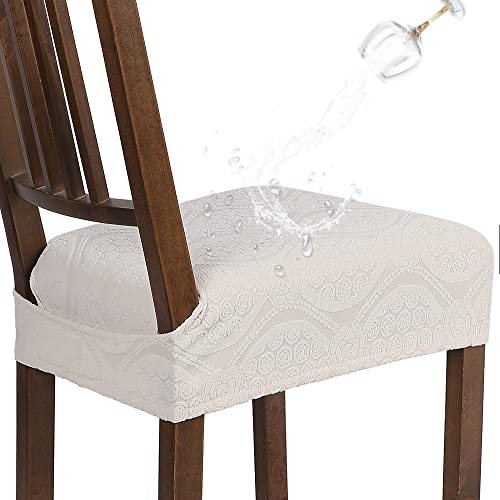 SearchI Water Repellent Dining Chair Seat Covers Set of 4, Cream Flower - color: Cream Flower Jacquard