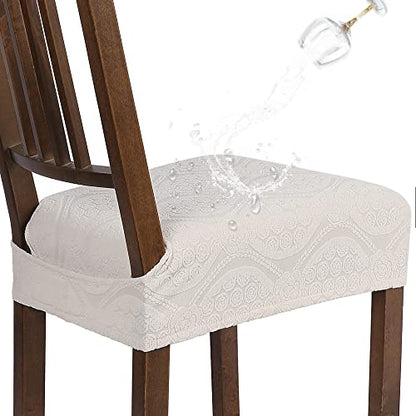 SearchI Water Repellent Dining Chair Seat Covers Set of 4, Cream Flower - color: Cream Flower Jacquard
