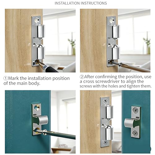 AINIFU Double Roller Catch Cabinet Latches,70mm Solid Metal Cabinet Metal Door Latches and Catches Door Fittings Spring Ball Door Stud Catch, Ideal for Boats, Cabinet Doors, Cupboards