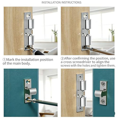 AINIFU Double Roller Catch Cabinet Latches,70mm Solid Metal Cabinet Metal Door Latches and Catches Door Fittings Spring Ball Door Stud Catch, Ideal for Boats, Cabinet Doors, Cupboards