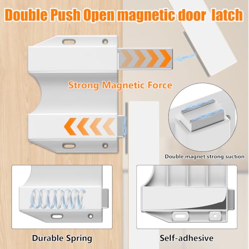 TONITRUI Heavy Duty Magnetic Push Latch, Double Push-to-Open Touch Latch for Kitchen Cabinet Doors, Push Release Pop Out Catch for Drawer Closure, White Cabinet Hardware (4 Pack) - color: White-Double