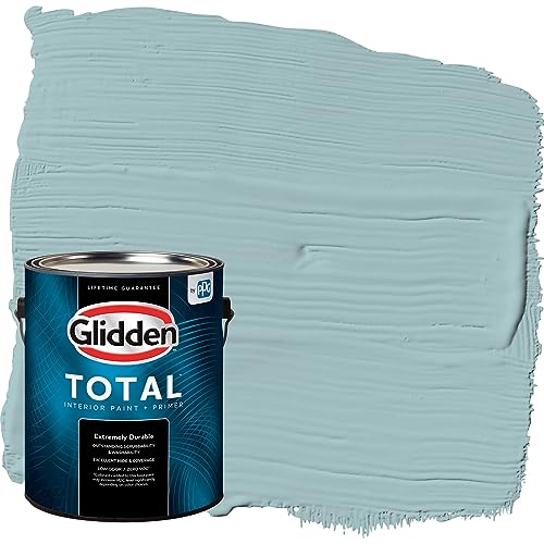 Glidden Total Interior Wall Paint & Primer All-in-One, Lazy River/Aqua Blue, Flat, 1 Gallon - color: Lazy River, size: 128 Fl Oz (Pack of 1)