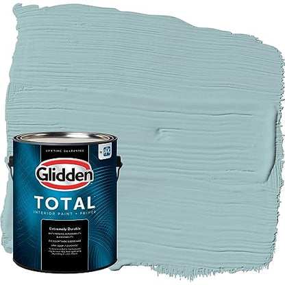 Glidden Total Interior Wall Paint & Primer All-in-One, Lazy River/Aqua Blue, Flat, 1 Gallon - color: Lazy River, size: 128 Fl Oz (Pack of 1)