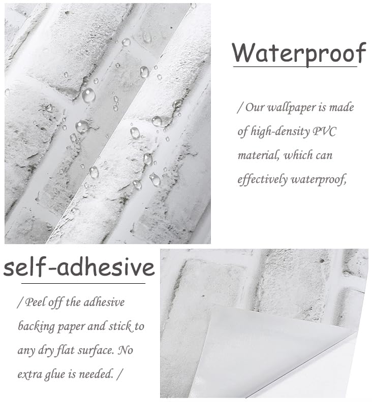 Cohoo Home White Brick Wallpaper Peel and Stick Contact Paper Faux 787”×18” - color: Gray/White, size: 17.7" x 787"