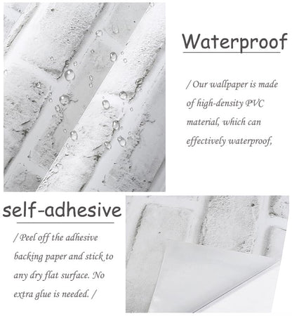 Cohoo Home White Brick Wallpaper Peel and Stick Contact Paper Faux 787”×18” - color: Gray/White, size: 17.7" x 787"