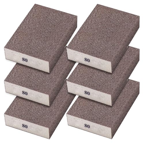 6Pcs Sanding Sponge 80 Grit Coarse Blocks for Metal Sanding Wood Sanding Brush Washable&Reusable N-G-001-80 - size: 80 Grit