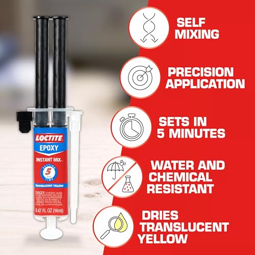 Loctite Epoxy Instant Mix, Translucent Yellow 5 Minutes, 0.47 fl oz Syringe, Pack of 2 - size: 0.47 fl oz (2 Pack), style: Syringe
