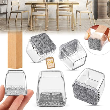 24PCS Square Chair Leg Floor Protectors, Furniture Sliders, Chair Leg Protectors for Hardwood Floors, Non-Slip Felt Furniture Pads, Silicone Cap Covers to Protect Floors, (Fit 0.75" - 1.1") - size: S-Clear(Fit 0.75" - 1.1")