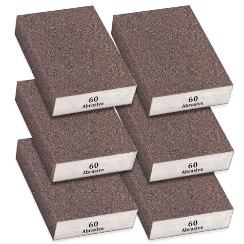 Tnisesm 6Pcs Sanding Blocks 60 Grits Sanding Sponge,for Drywall Wood Metal Washable & Reusable Sandpaper BlocksWashable and Reusable - size: 60 Grit